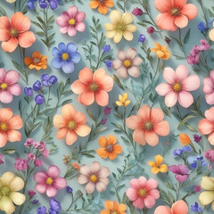 seamless Watercolor Pattern using botanical elements.