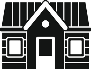 Poster - simple vector of a small detached cottage house facade with porch, in black and white