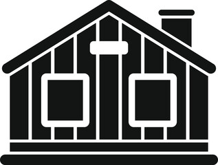 Poster - Simple vector icon of a small wooden house facade with a chimney on a white background