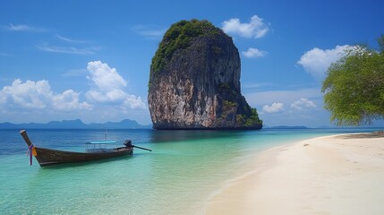 Poda Island, Thailand, known for its stunning beaches, clear waters, and picturesque limestone cliffs