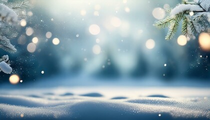 Christmas winter background with snow and blurred bokeh.Merry christmas and happy new year 