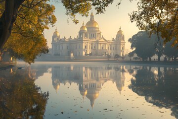 Wall Mural - Serene Morning Reflection of a Majestic Palace by the Water