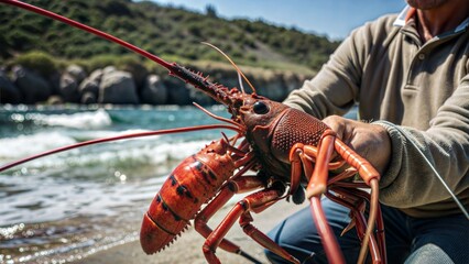 Canvas Print - a lobster is caught by a fisherman