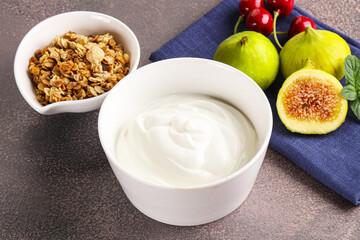 Traditional homemade Greek yoghurt with granola