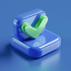 3D checkmark icon with green tick on blue background symbolizing approval, confirmation, and success in a modern, digital style.