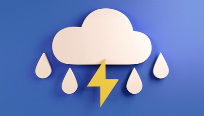 a conceptual illustration of a cloud with rain and lightning, symbolizing stormy weather on a blue b