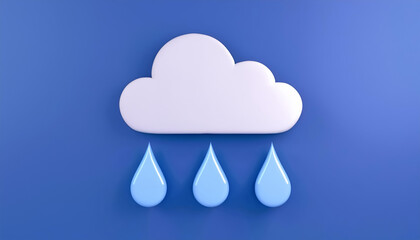 A minimalistic illustration of a cloud with raindrops on a blue background, perfect for weather-themed designs.