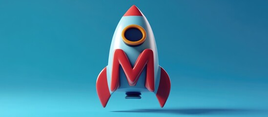Aufkleber - 3D render of a rocket shaped like the letter M in a cartoon style