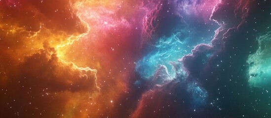 Poster - Colorful space galaxy cloud nebula in a 3D cartoon rendering Stary night cosmos and supernova background wallpaper highlighting universe science and astronomy