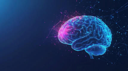 Poster - Abstract brain hologram background. Digital brain. Brain Artificial Intelligence Concept. Brain activity. Brain anatomy. Science showing the human brain. Human brain animation. Copy space area
