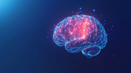 Poster - Abstract brain hologram background. Digital brain. Brain Artificial Intelligence Concept. Brain activity. Brain anatomy. Science showing the human brain. Human brain animation. Copy space area