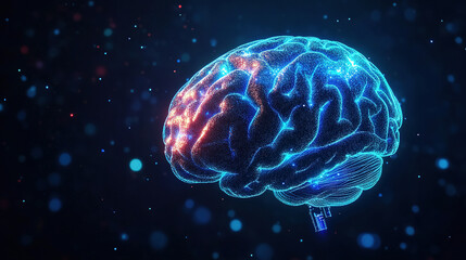 Poster - Abstract brain hologram background. Digital brain. Brain Artificial Intelligence Concept. Brain activity. Brain anatomy. Science showing the human brain. Human brain animation. Copy space area