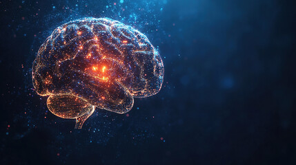 Poster - Abstract brain hologram background. Digital brain. Brain Artificial Intelligence Concept. Brain activity. Brain anatomy. Science showing the human brain. Human brain animation. Copy space area