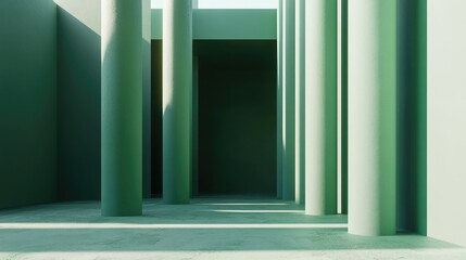 Poster - Green minimalist pillar background in 3D rendering