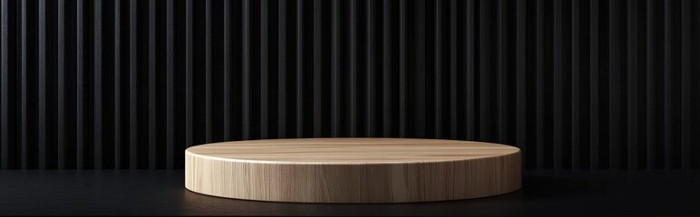 Poster - Cosmetic wood podium on a black background Template for product showcase 3D rendering