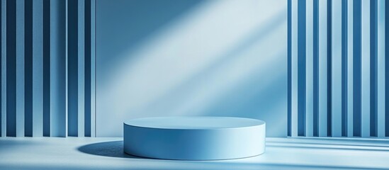 Poster - Blue podium on a display with a blank backdrop 3D rendering