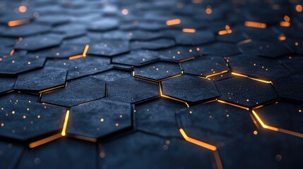 Poster - Dark hexagonal platforms interconnected in a background 3D rendering Digital computer illustration