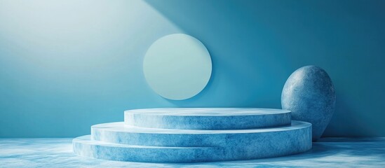 Aufkleber - Abstract geometric blue podium with frosted glass on a blue background for product presentation Minimalist design 3D rendering