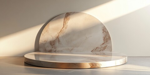Poster - Minimalistic round display featuring an empty space with an old marble style 3D rendered structure