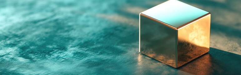 Aufkleber - Gold Cube symbol on a Tidewater Green background featuring a 3D rendered cube icon for social media