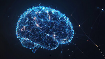 Poster - Abstract brain hologram background. Digital brain. Brain Artificial Intelligence Concept. Brain activity. Brain anatomy. Science showing the human brain. Human brain animation. Copy space area