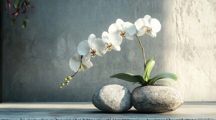 Aufkleber - Orchid blooms with stone pedestals 3D rendering