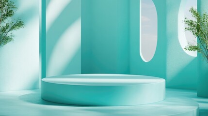 Aufkleber - Cyan display pedestal design for showcasing products 3D rendering