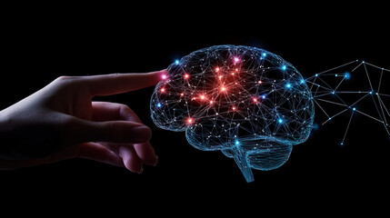 Poster - Abstract brain hologram background. Digital brain. Brain Artificial Intelligence Concept. Brain activity. Brain anatomy. Science showing the human brain. Human brain animation. Copy space area