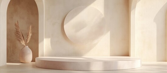 Poster - Abstract minimalistic scene featuring a pastel colored design for a product display podium 3D render