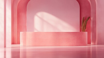 Poster - Podium backdrop featuring a desk and wall designed for product presentation 3D rendering