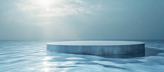 Poster - Blue water surface featuring a podium designed for cosmetic product presentation 3D rendering