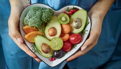 Wall Mural - clean fruits and vegetables in heart dish