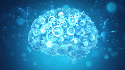 Poster - Abstract brain hologram background. Digital brain. Brain Artificial Intelligence Concept. Brain activity. Brain anatomy. Science showing the human brain. Human brain animation. Copy space area