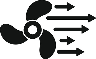 Poster - Black and white icon of a propeller generating a strong air flow, ideal for illustrating concepts such as ventilation, cooling, or air conditioning