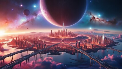 Wall Mural - space technology ,nebula nexus , planetary system concept
