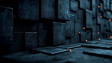 Aufkleber - Abstract black textured wall with illuminated elements creating a futuristic atmosphere in a dimly lit setting