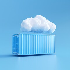 Wall Mural - Abstract concept showing a blue shipping container with a cloud above it, symbolizing modern cloud storage solutions.