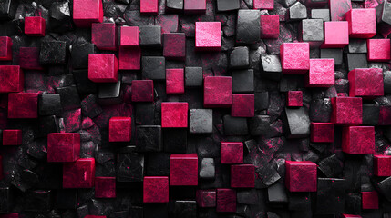 Aufkleber - Colorful abstract wall design featuring red and black cubes arranged in a captivating pattern