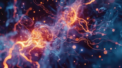 Aufkleber - Dynamic abstract digital artwork featuring glowing particles and flowing waves in vibrant colors. This piece captures the essence of energy and movement, making it ideal for modern digital art
