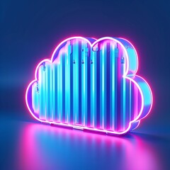 Poster - Colorful neon cloud sign with blue and pink lighting against a dark background, symbolizing cloud technology and modern design.