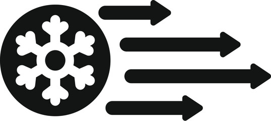 Poster - Black and white icon of a snowflake with three arrows moving to the right, representing cold airflow