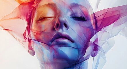 Wall Mural - 22. **Abstract portrait with a human face composed of overlapping shapes and soft gradients**