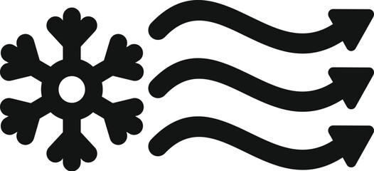 Poster - simple black and white icon of a snowflake representing cold air flowing with arrows