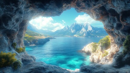 Canvas Print - Sea View from a Cave