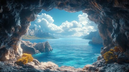 Wall Mural - Stunning Sea View from a Cave Opening