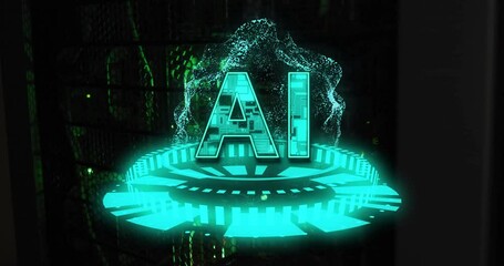 Poster - AI text animation over futuristic digital interface with glowing green elements
