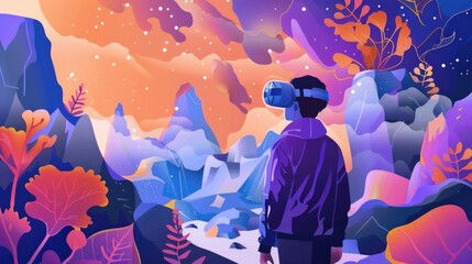 Aufkleber - Enhanced Perception. Design of an individual exploring their environment through an AR interface, showcasing augmented reality possibilities.