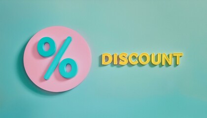 Vibrant discount graphic featuring a percentage symbol and bold text on a soft blue background, perfect for promotions and sales.