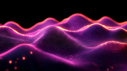 Poster - Colorful abstract waves in hues of purple and pink creating a mesmerizing digital landscape against a dark background