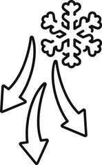 Poster - simple icon of a cooling system, represented by three arrows pointing down to a snowflake, ideal for